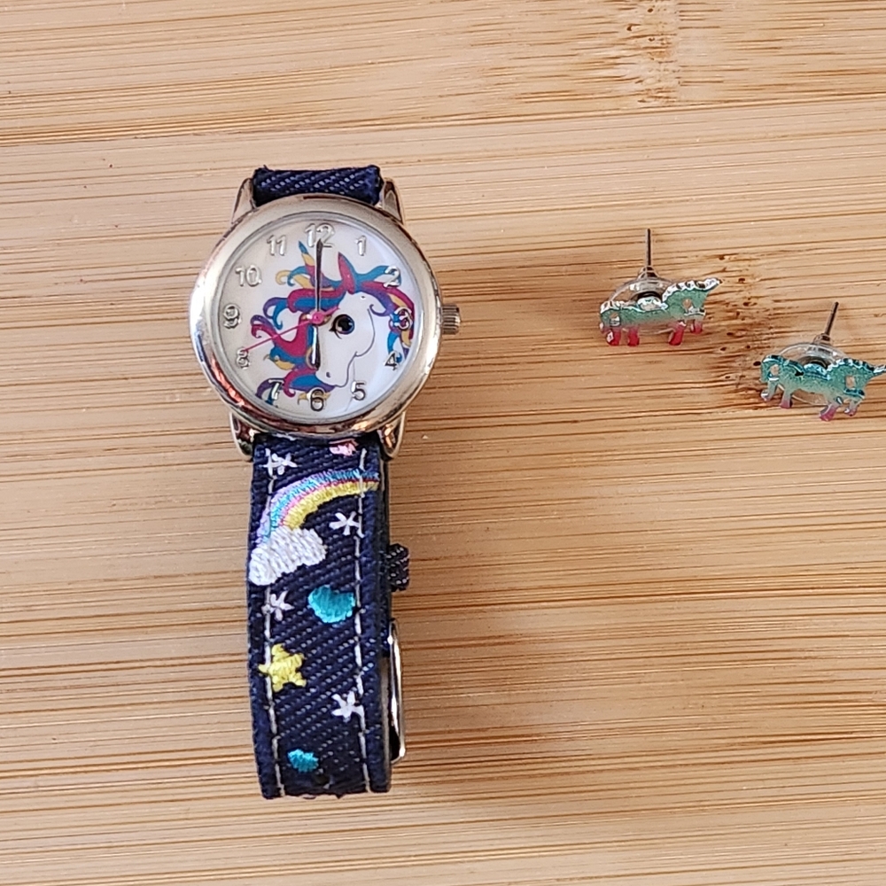 Accutime Unicorn Watch & Earrings